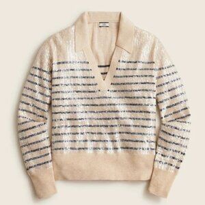 J. Crew Collection Sequins and Stripes Collard Sweater Size XL